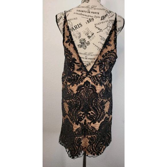 New Free People Mini Dress SZ 12 Night Shimmers Black Goingout Illusion Sequins - Picture 7 of 11